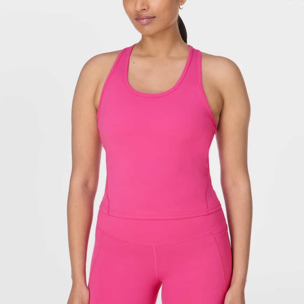 NWT Sweaty Betty Power Medium Impact Crop Gym Tank Bright‎ Pink size Large
